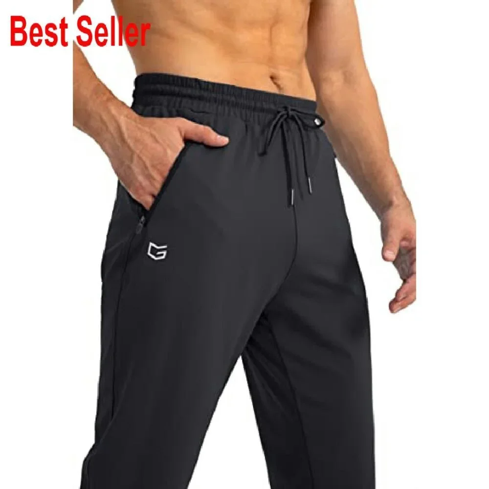 Men's Athletic Sweatpants Tapered Joggers Stretchy Fabric Zipper Pockets